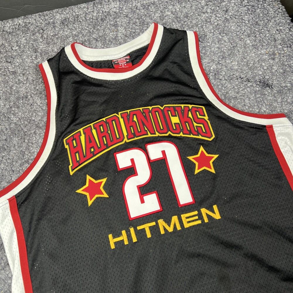 Hard Knocks Hitmen 27 Black Red and Yellow Basketball Jersey Size XL